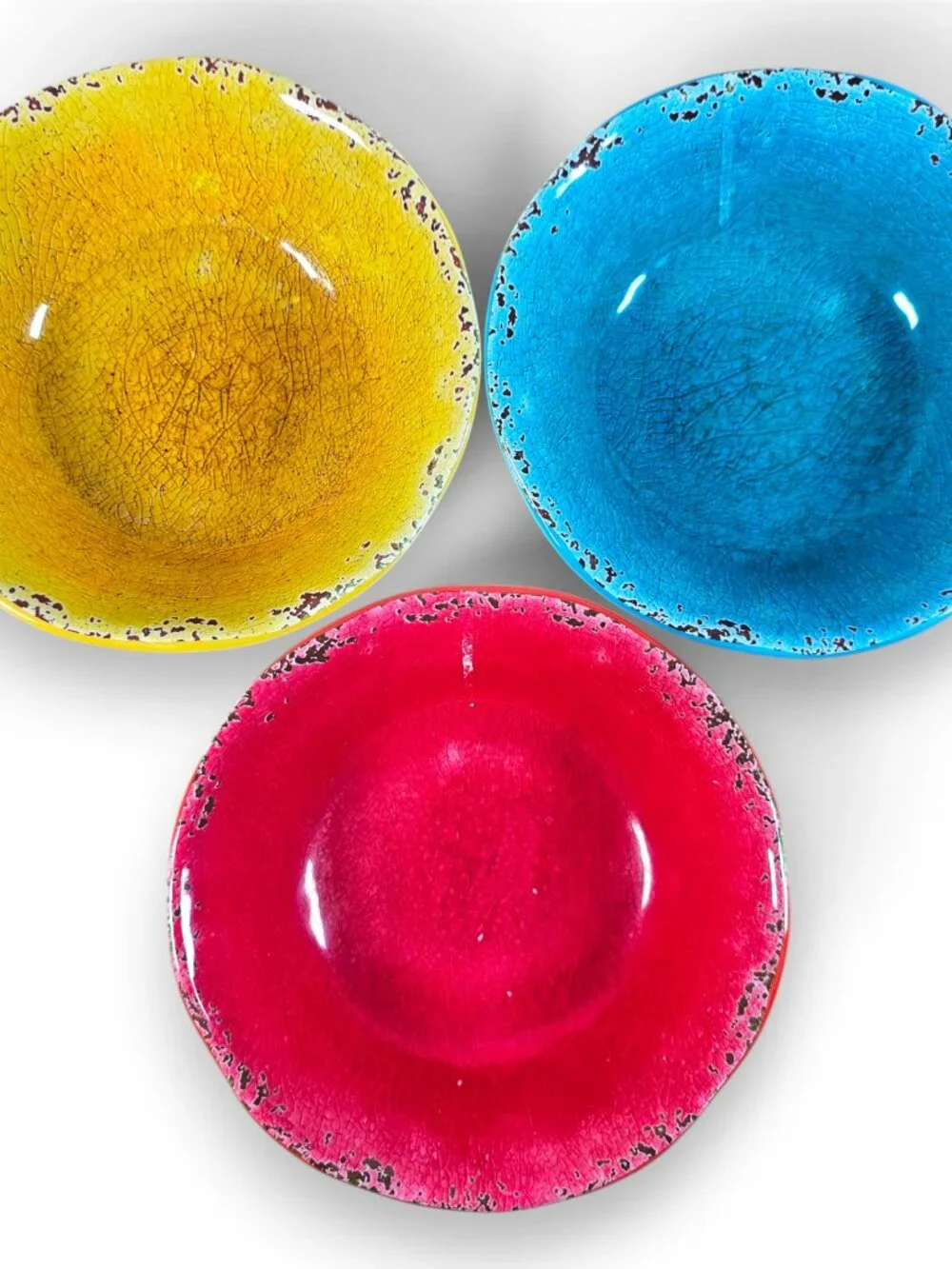 Pier 1 Imports Carmelo Soup Cereal Bowl Set of 3 Melamine Red Blue Yellow Rustic